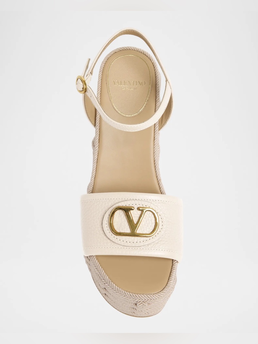 Valentino Garavani Cream Leather Slingback Sandals with Gold V Logo size 39